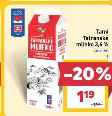 Tami Tatranské mlieko 3,6% čerstvé 1l