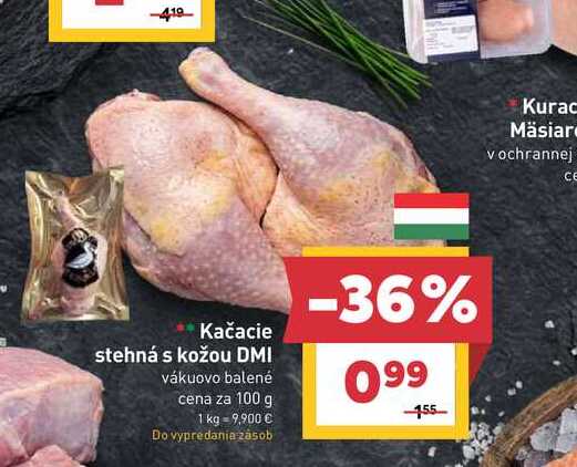 Kačacie stehná s kožou DMI vákuovo balené cena za 100 g