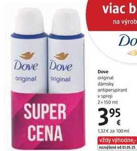 Dove original dámsky antiperspirant, 2×150 ml