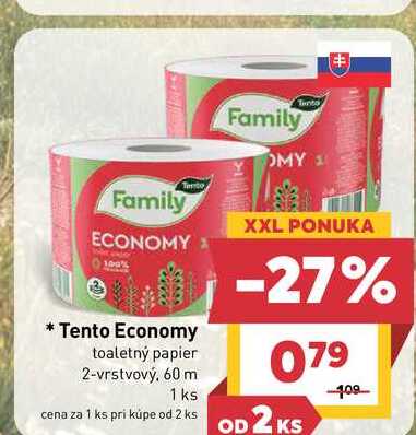 Tento Economy toaletný papier 2-vrstvový, 60 m