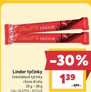 Lindor tyčinky čokoládové tyčinky rôzne druhy 35 g -38 g 