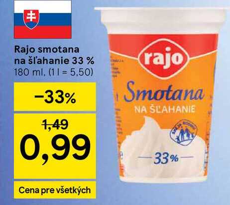 Rajo smotana na šľahanie 33% 180 ml v akcii