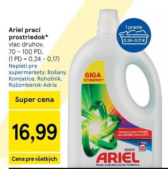 Ariel prací prostriedok viac druhov, 70-100 PD