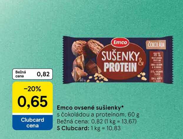Emco ovsené sušienky s čokoládou a proteínom, 60 g 