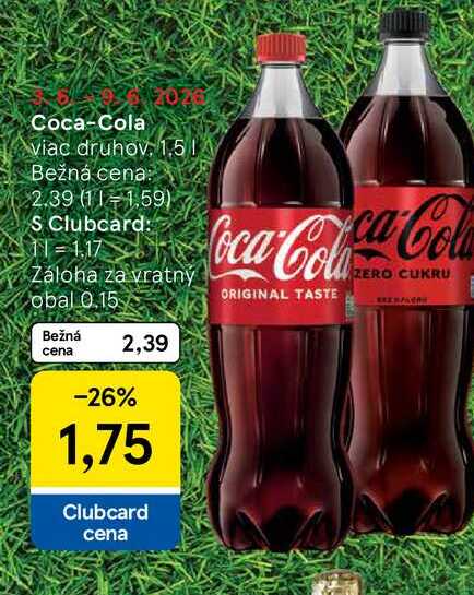 Coca-Cola 1,5 l, vybrané druhy 1.5l v akcii