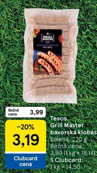 Tesco Grill Master bavorská klobás balená, 220 g