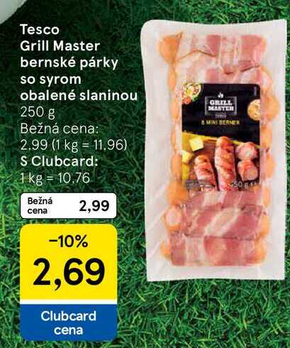 Tesco Grill Master bernské párky so syrom obalené slaninou 250 g