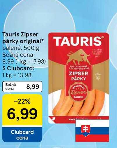 Tauris Zipser párky originál balené, 500 g