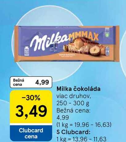 Milka čokoláda 250-300 g, vybrané druhy