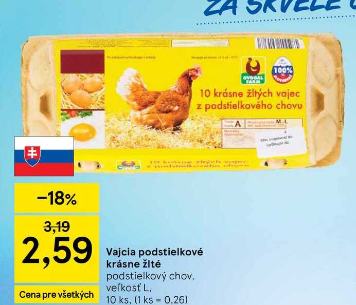 Vajcia podstielkové krásne žlté podstielkový chov, veľkosť L, 10 ks