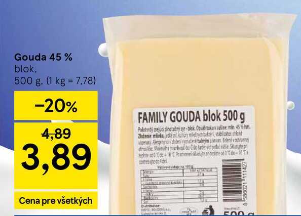 Gouda 45 % blok 500 g