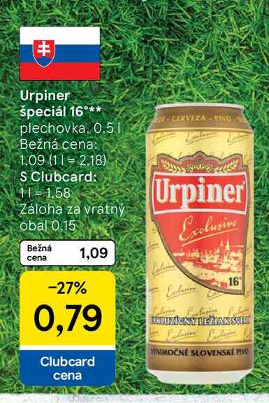 Urpiner špeciál 16° plechovka, 0.5l