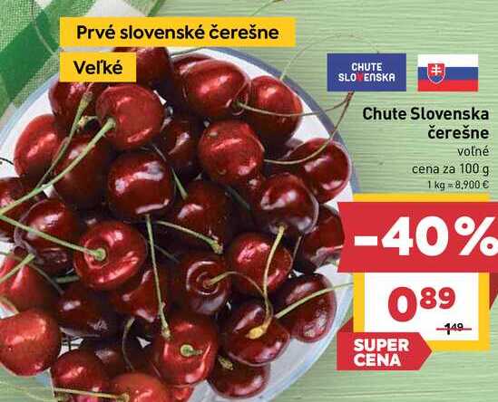 Chute Slovenska čerešne voľné cena za 100 g