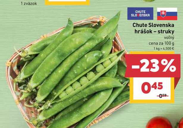Chute Slovenska hrášok struky voľný cena za 100 g