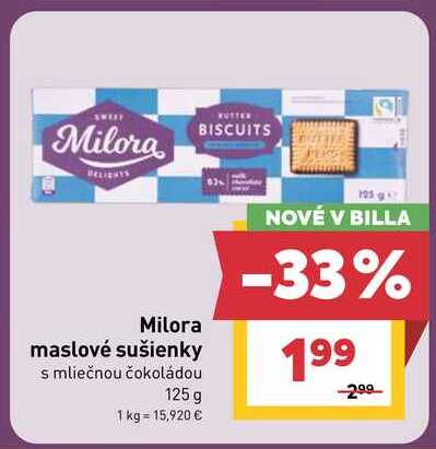 Milora maslové sušienky s mliečnou čokoládou 125 g