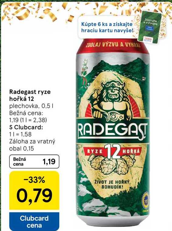 Radegast ryze hořká 12 plechovka, 0.5l