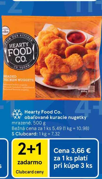 Hearty Food Co. 4- obaľované kuracie nugetky mrazené, 500 g 