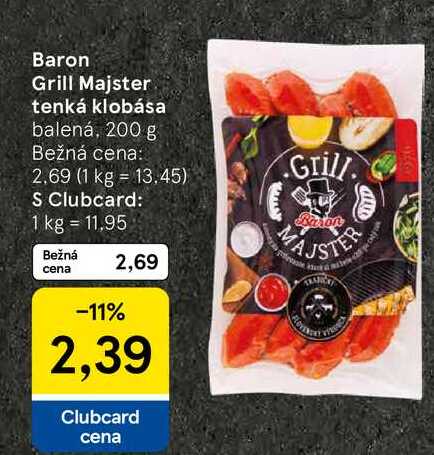 Baron Grill Majster tenká klobása balená, 200 g