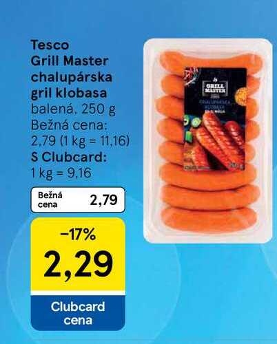 Tesco Grill Master chalupárska gril klobasa balená, 250 g
