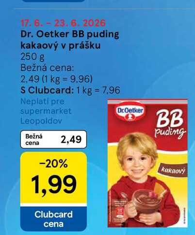 Dr. Oetker BB puding kakaový v prášku 250 g 