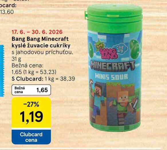 Bang Bang Minecraft kyslé žuvacie cukríky s jahodovou príchuťou 31 g