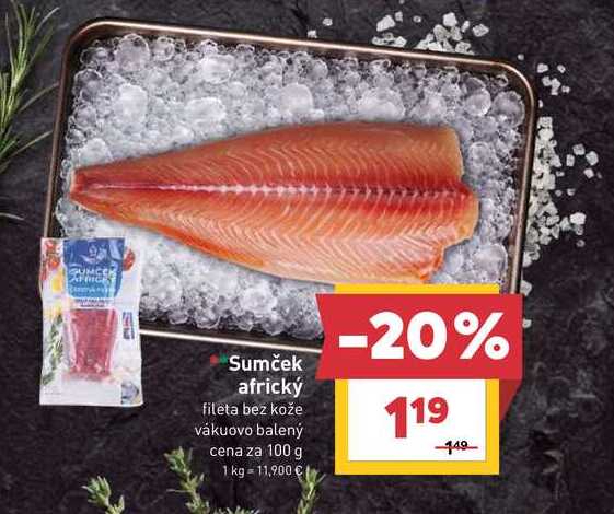 Sumček africký fileta bez kože vákuovo balený cena za 100 g