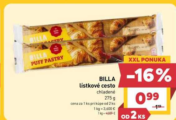 BILLA lístkové cesto chladené 275 g