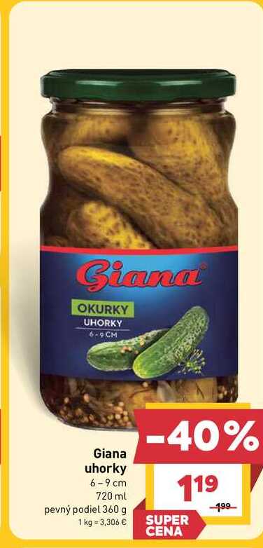 Giana uhorky 6-9 cm 720 ml pevný podiel 360 g
