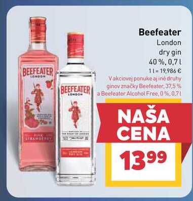 Beefeater London dry gin 40%, 0,7 l v akcii