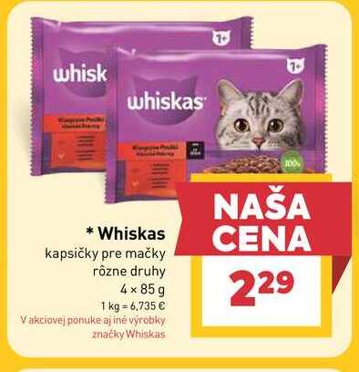 Whiskas kapsičky pre mačky rôzne druhy 1 4 x 85 g 