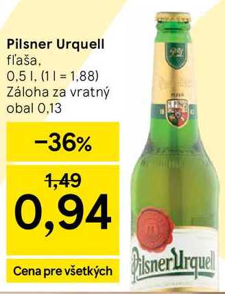 Pilsner Urquell 500 ml flaša v akcii