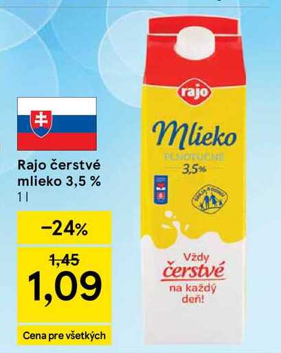 Rajo čerstvé mlieko 3,5 % 1l
