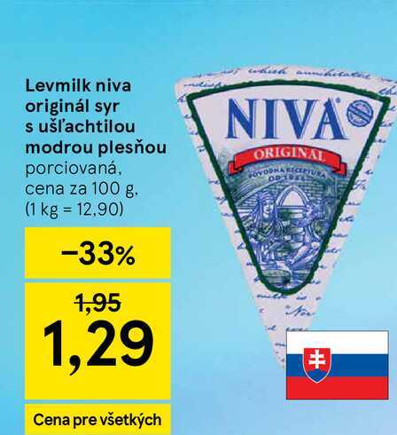 Levmilk niva originál syr s ušľachtilou modrou plesňou porciovaná cena za 100 g