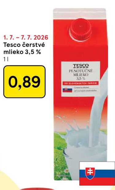 Tesco čerstvé mlieko 3,5 % 1l