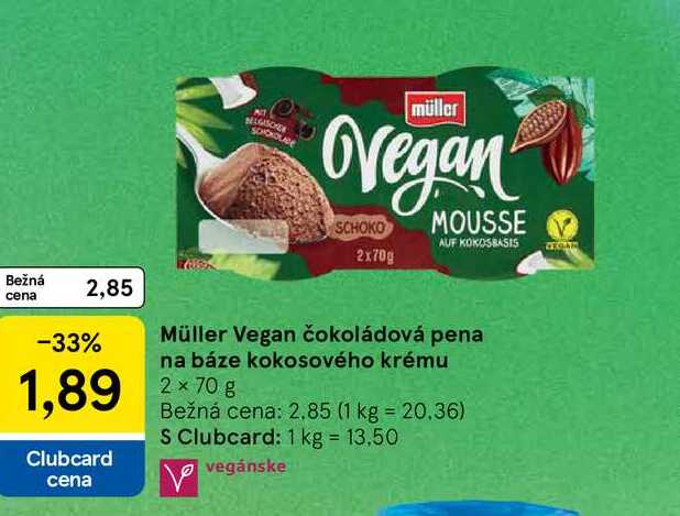 Müller Vegan čokoládová pena na báze kokosového krému 2 × 70 g 