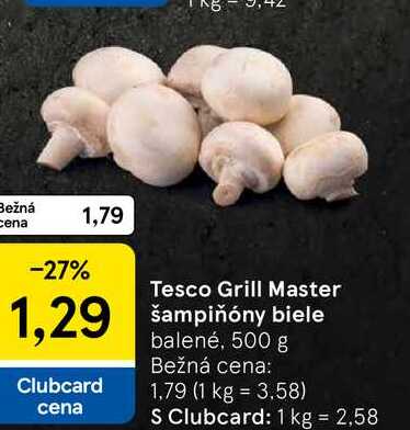 Tesco Grill Master šampiňóny biele balené, 500 g 