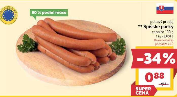 Spišské párky cena za 100 g