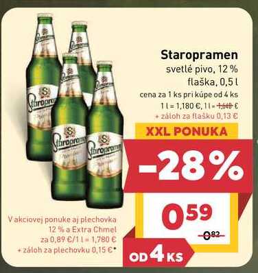 Staropramen svetlé pivo, 12% flaška, 0,5l v akcii