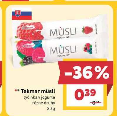 Tekmar müsli tyčinka v jogurte rôzne druhy 30 g