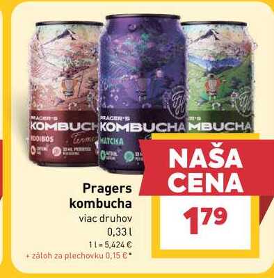 Pragers kombucha viac druhov 0,33l