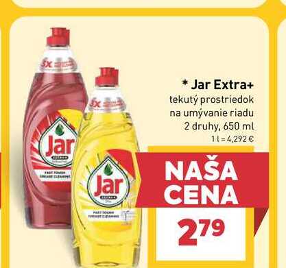 Jar Extra+ tekutý prostriedok na umývanie riadu 2 druhy, 650 ml