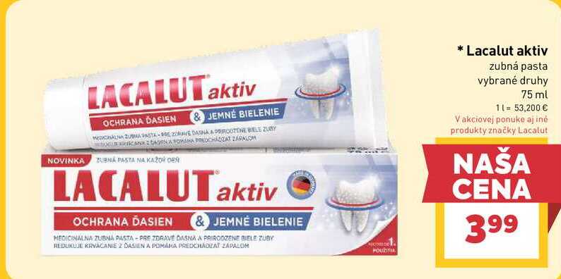 Lacalut aktiv zubná pasta vybrané druhy 75 ml
