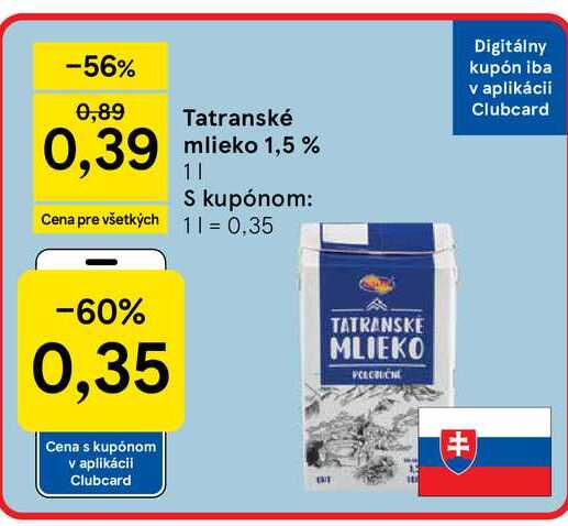 Tatranské mlieko 1,5 % 1l