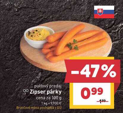 Zipser párky cena za 100 g