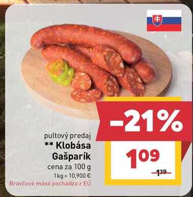 Klobása Gašparík cena za 100 g