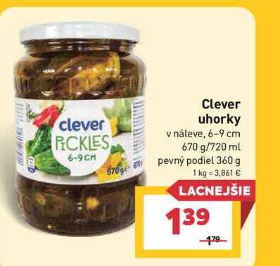 Clever uhorky v náleve, 6-9 cm 670 g/720 ml