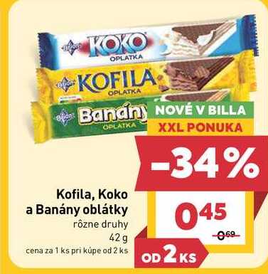 Kofila, Koko a Banány oblátky rôzne druhy 42 g