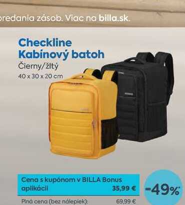 Checkline Kabínový batoh Čierny/žltý 40 x 30 x 20 cm 
