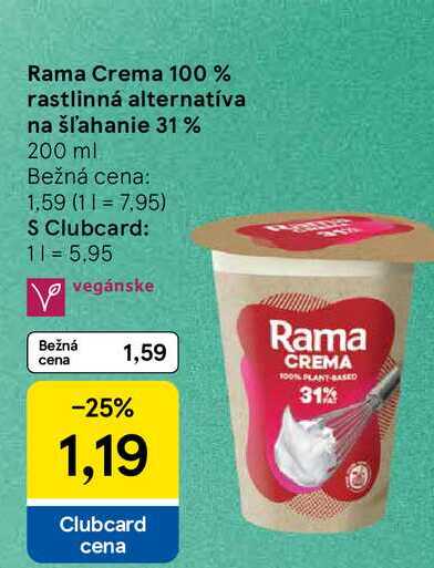 Rama Crema 100 % rastlinná alternatíva na šľahanie 31% 200 ml