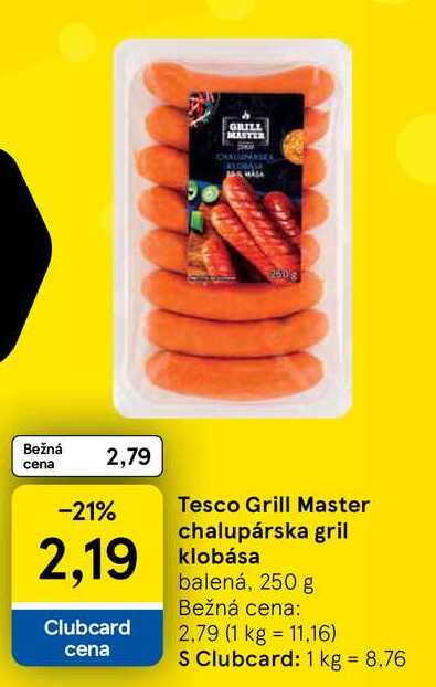 Tesco Grill Master chalupárska gril klobása balená, 250 g